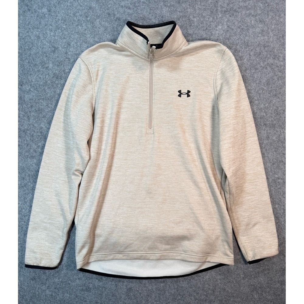 Under Armour ColdGear Mens Small Tan Heathered Quarter Zip Pullover Sweatshirt